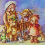 Knuffelbeertjes in wissellijst met glas. 50x60