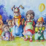 Knuffelmaatjes in wissellijst met glas. 50x60